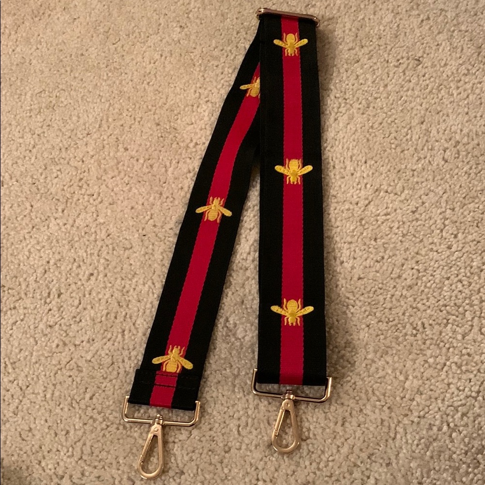 Black and Red Strap with Yellow Bee Embroidery Guitar Strap/Crossbody Strap